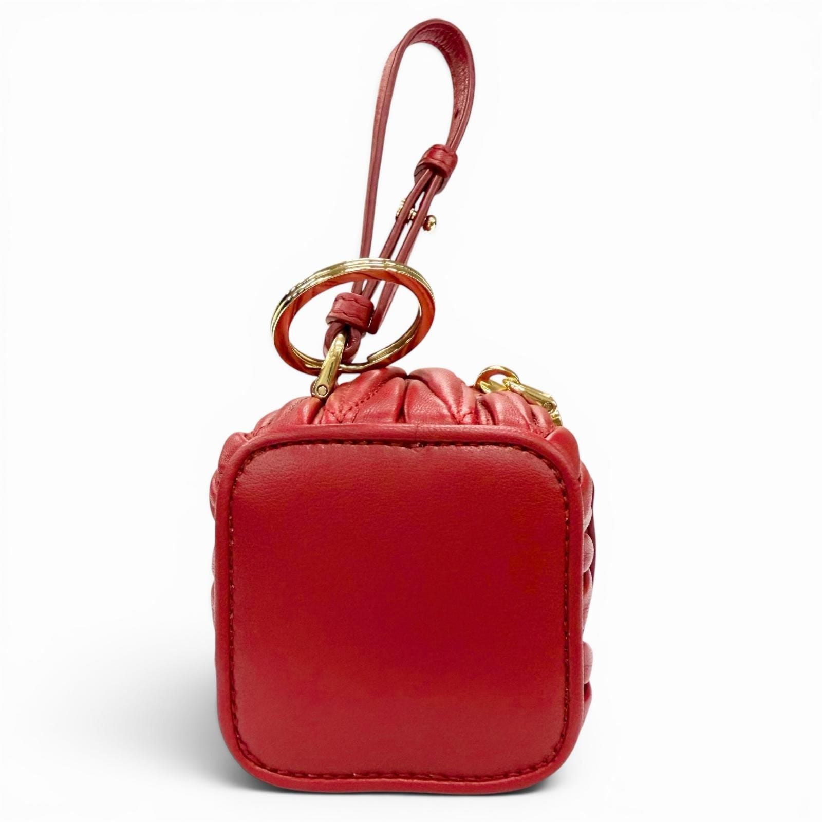 Miu Miu Matelasse Charm Logo Key Ring Leather Pouch Red Gold Large Recommended — view 3