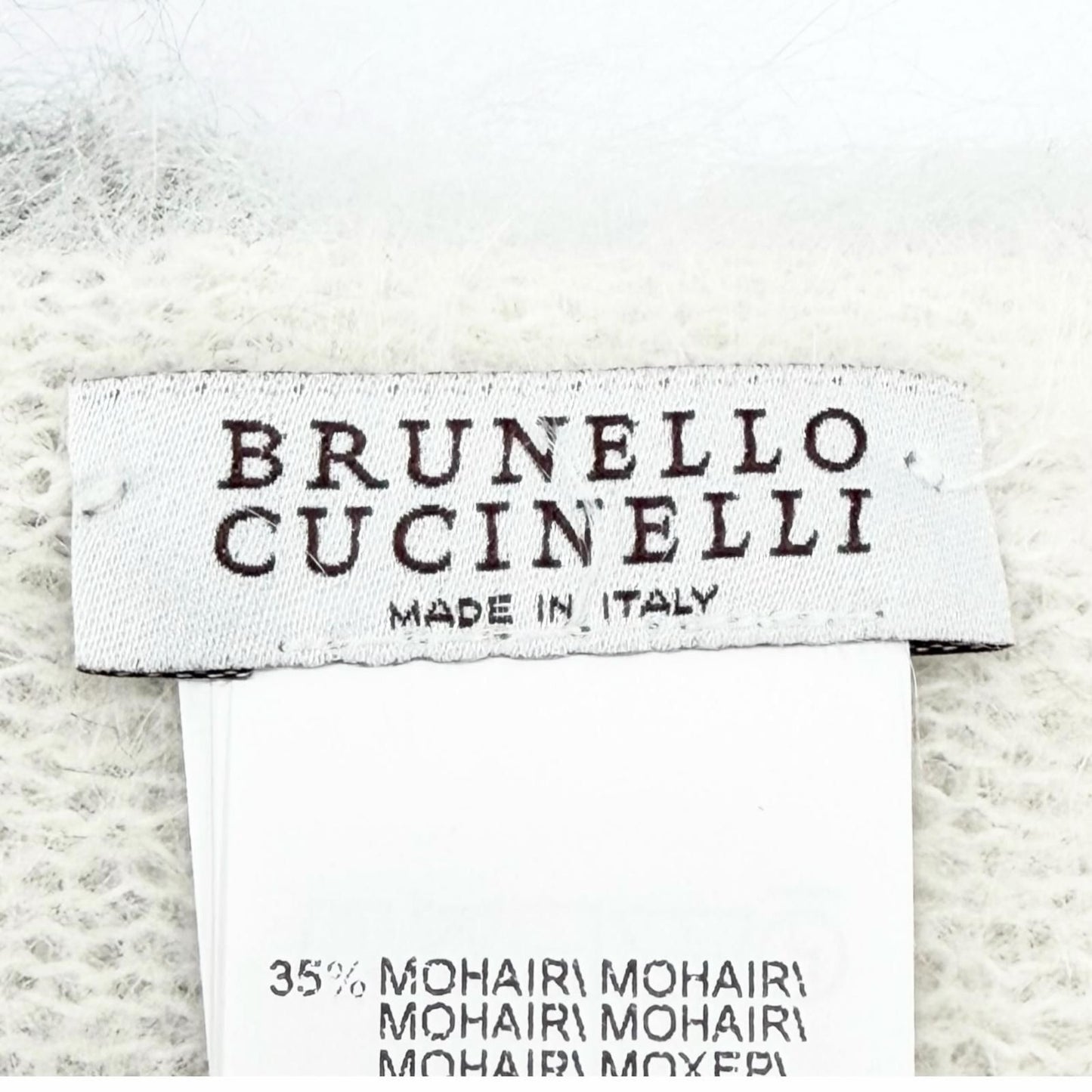 Brunello Cucinelli Mohair Alpaca Multi Border Pattern Fringe Long Scarf White — view 6