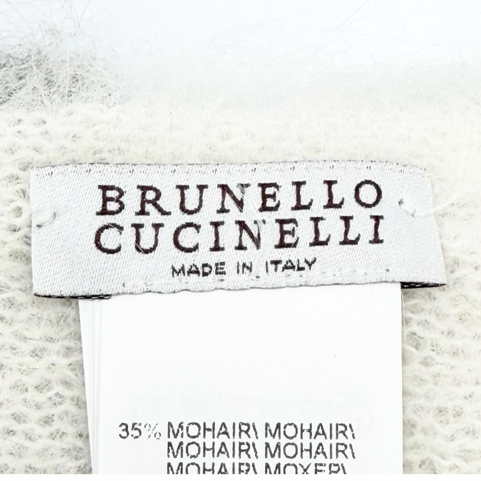 Brunello Cucinelli Mohair Alpaca Multi Border Pattern Fringe Long Scarf White — view 6