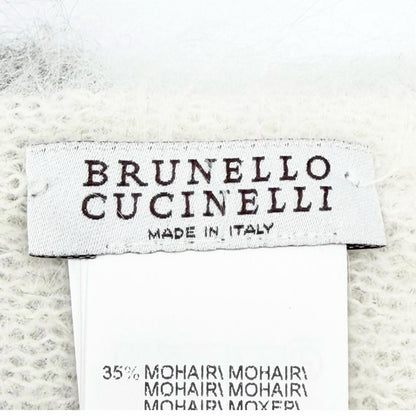 Brunello Cucinelli Mohair Alpaca Multi Border Pattern Fringe Long Scarf White — view 6
