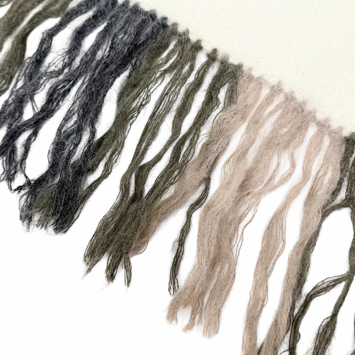 Brunello Cucinelli Mohair Alpaca Multi Border Pattern Fringe Long Scarf White — view 5