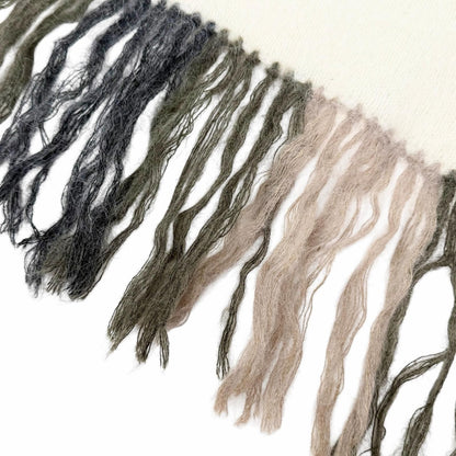 Brunello Cucinelli Mohair Alpaca Multi Border Pattern Fringe Long Scarf White — view 5