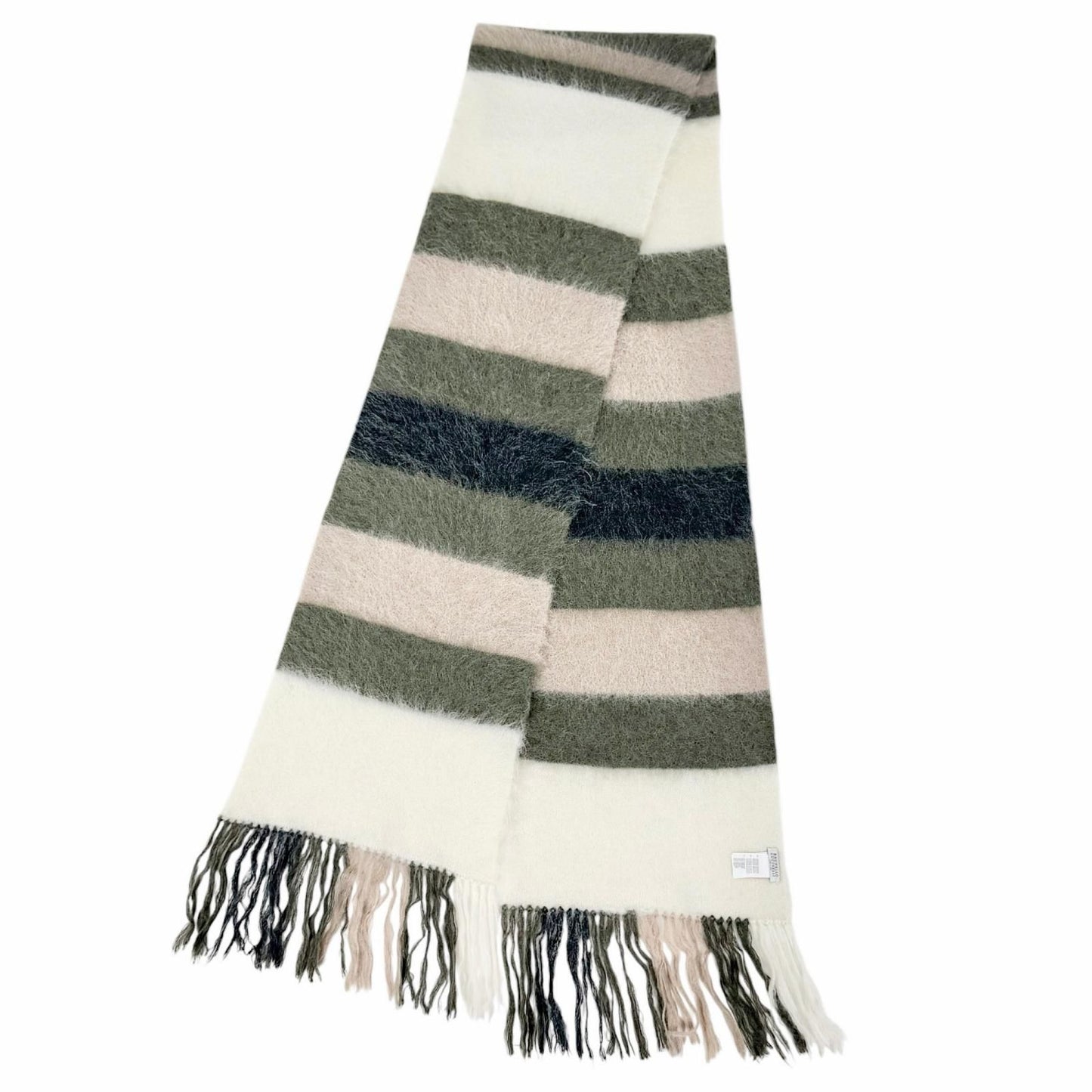 Brunello Cucinelli Mohair Alpaca Multi Border Pattern Fringe Long Scarf White — view 2