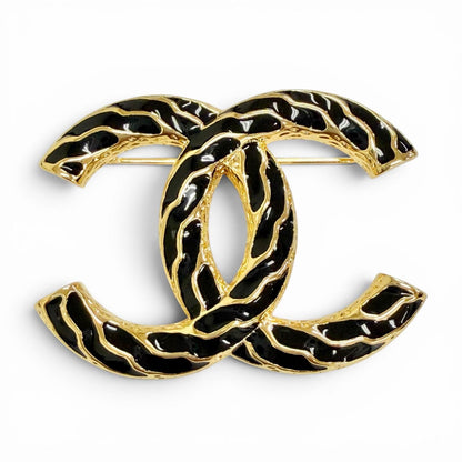 Chanel CC Logo Brooch Gold Black