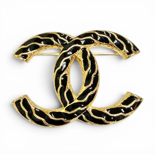 Chanel CC Logo Brooch Gold Black