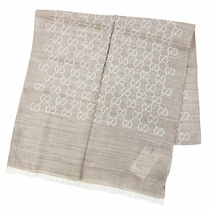 Gucci Wool Silk GG Jacquard Mini Fringe Shawl Beige 180 45 Recommended Scarf