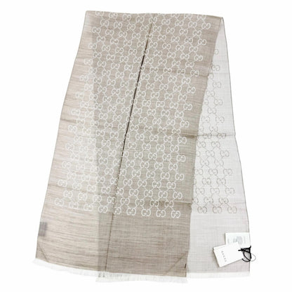 Gucci Wool Silk GG Jacquard Mini Fringe Shawl Beige 180 45 Recommended Scarf — view 2