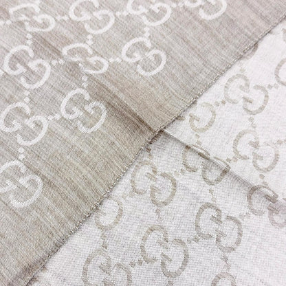 Gucci Wool Silk GG Jacquard Mini Fringe Shawl Beige 180 45 Recommended Scarf — view 3