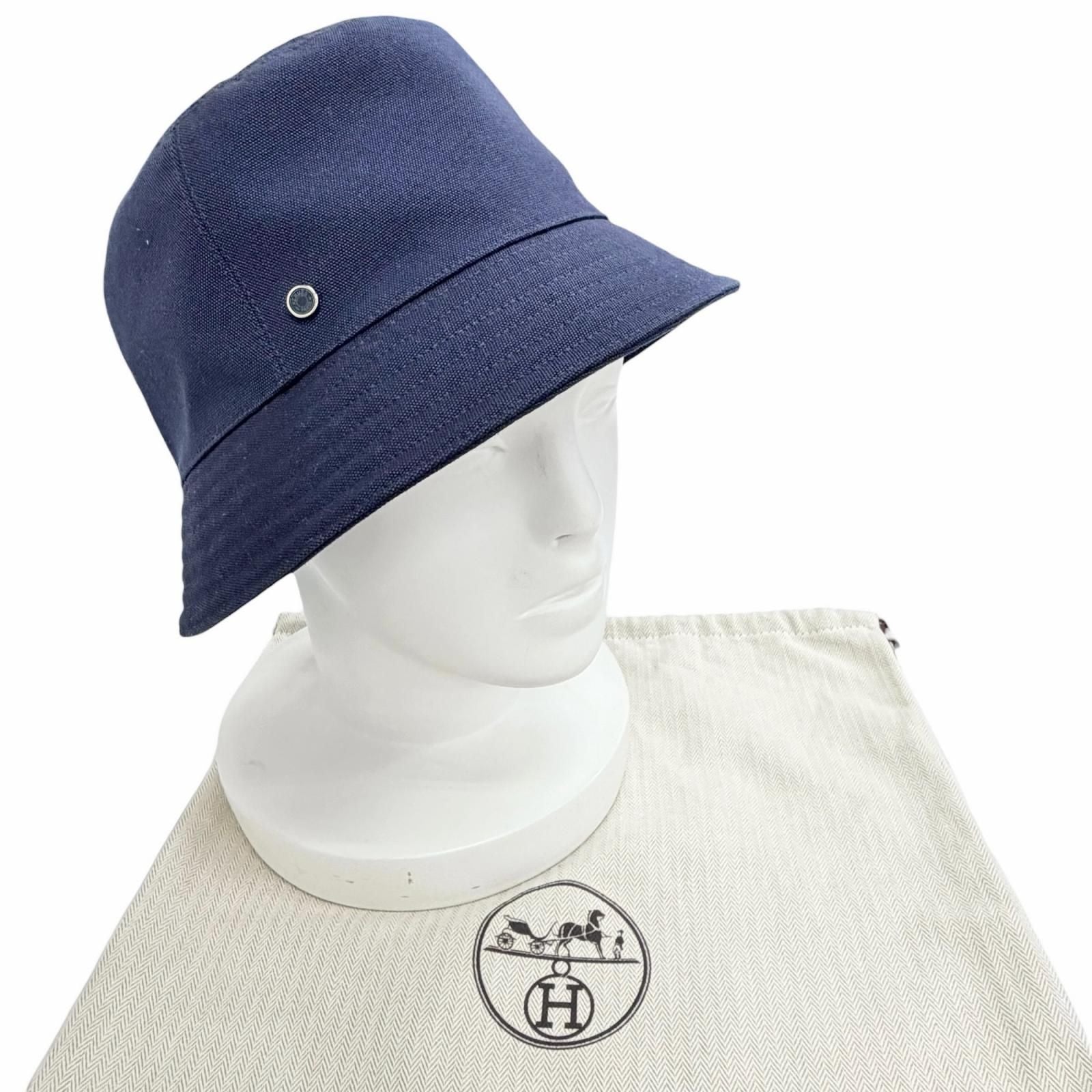 Hermes Eden Cotton 100% Series Parts Bucket Hat Navy 57 Recommended — view 2