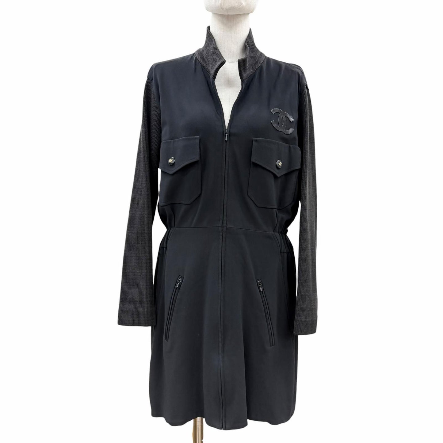 Chanel Boutique Elastane Leather CC Logo Dress Black 40