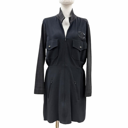 Chanel Boutique Elastane Leather CC Logo Dress Black 40
