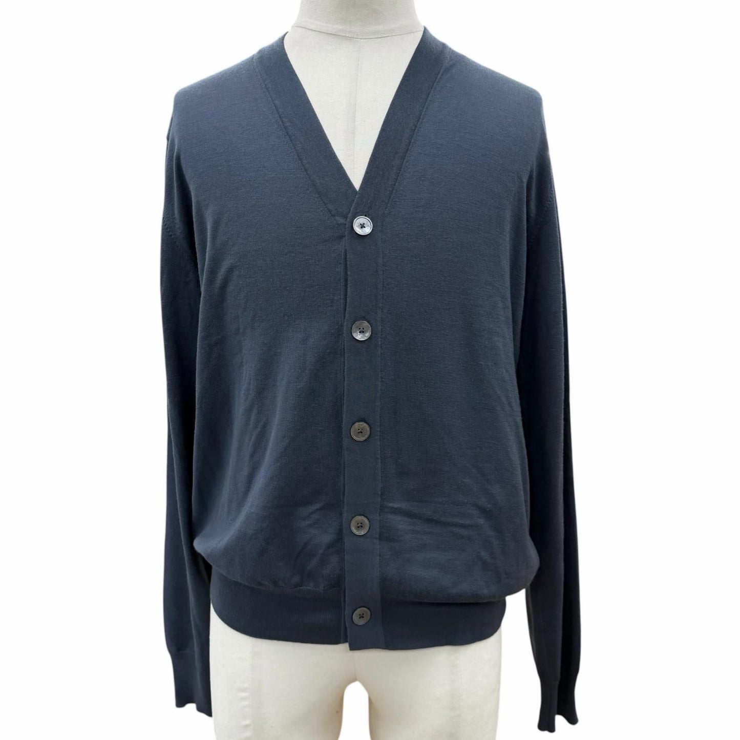 Hermes Wool Neck Shell Button High Gee Knit Cardigan Navy