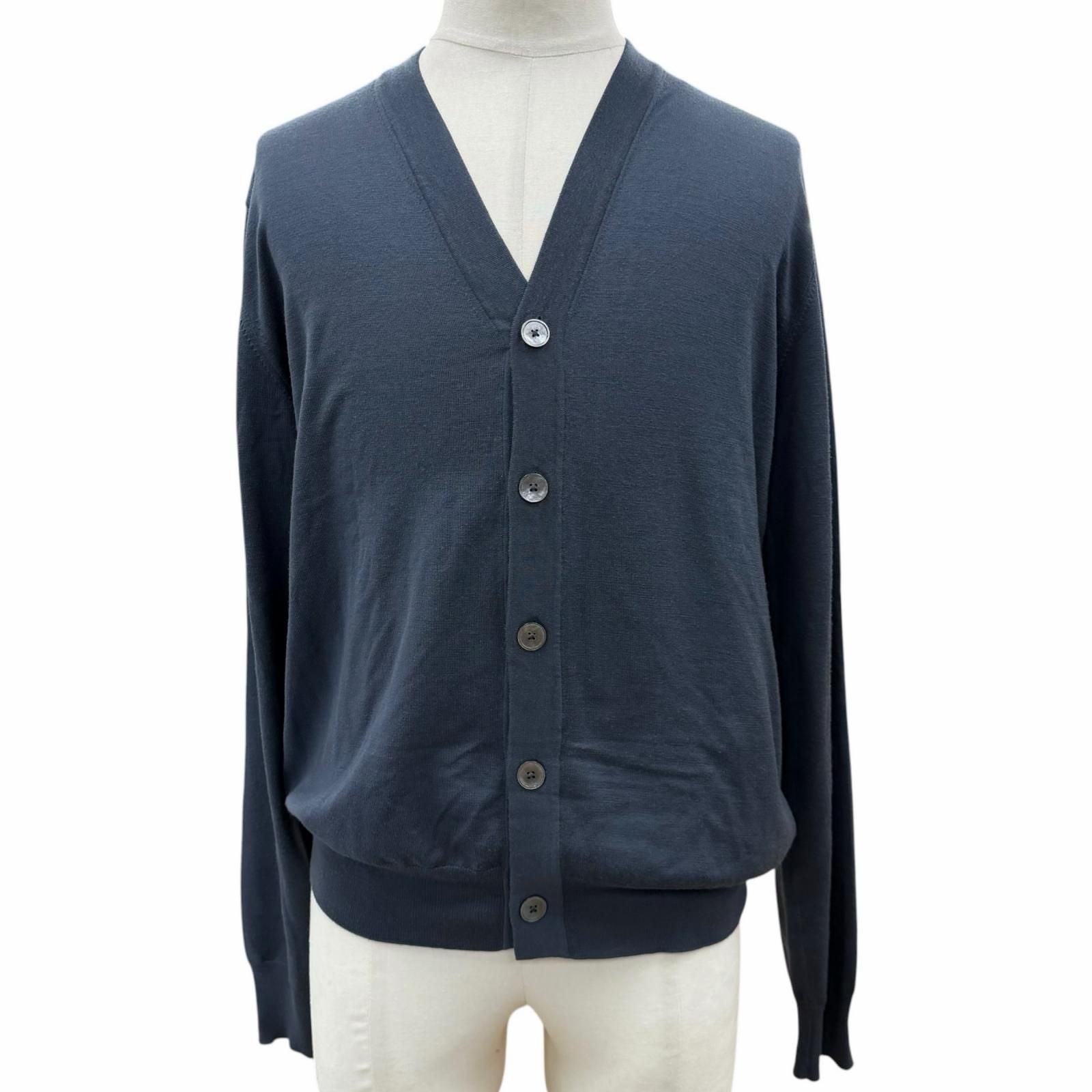 Hermes Wool Neck Shell Button High Gee Knit Cardigan Navy