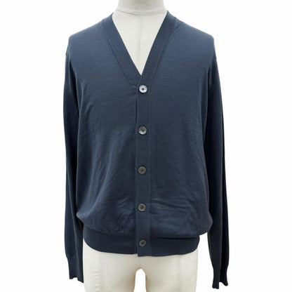 Hermes Wool Neck Shell Button High Gee Knit Cardigan Navy