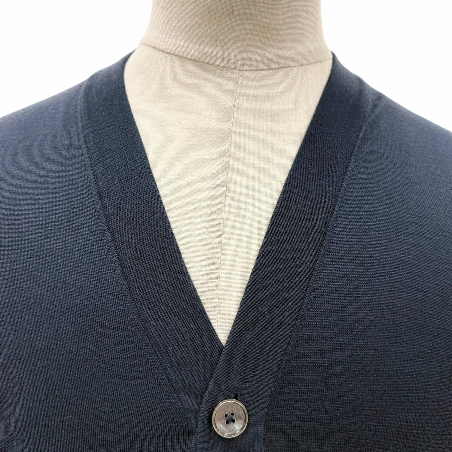 Hermes Wool Neck Shell Button High Gee Knit Cardigan Navy — view 2