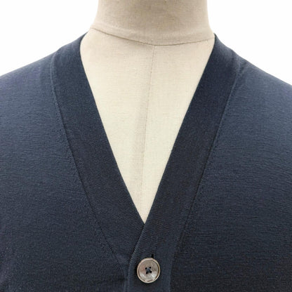 Hermes Wool Neck Shell Button High Gee Knit Cardigan Navy — view 2