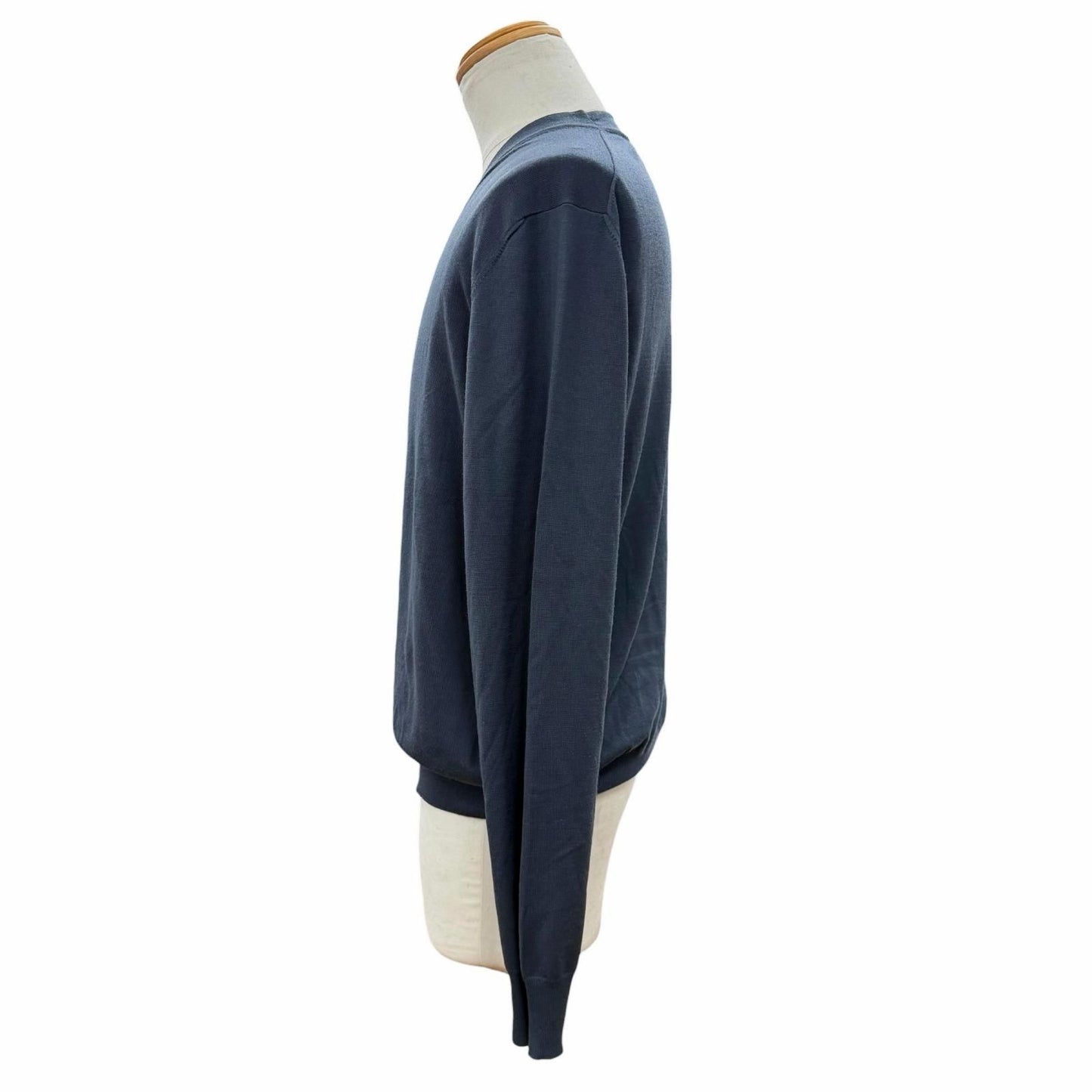 Hermes Wool Neck Shell Button High Gee Knit Cardigan Navy — view 3