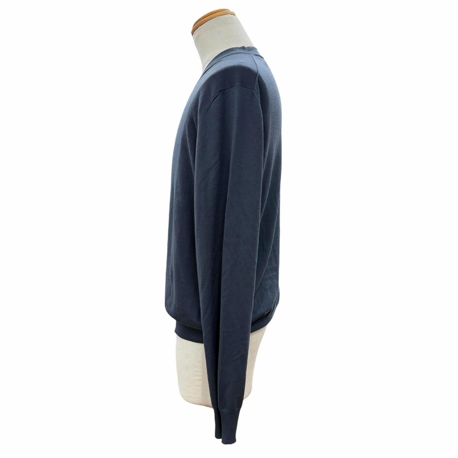 Hermes Wool Neck Shell Button High Gee Knit Cardigan Navy — view 3