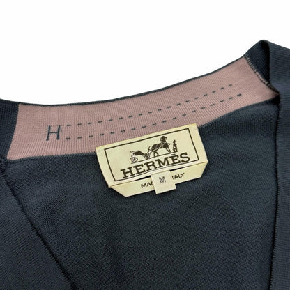 Hermes Wool Neck Shell Button High Gee Knit Cardigan Navy — view 6