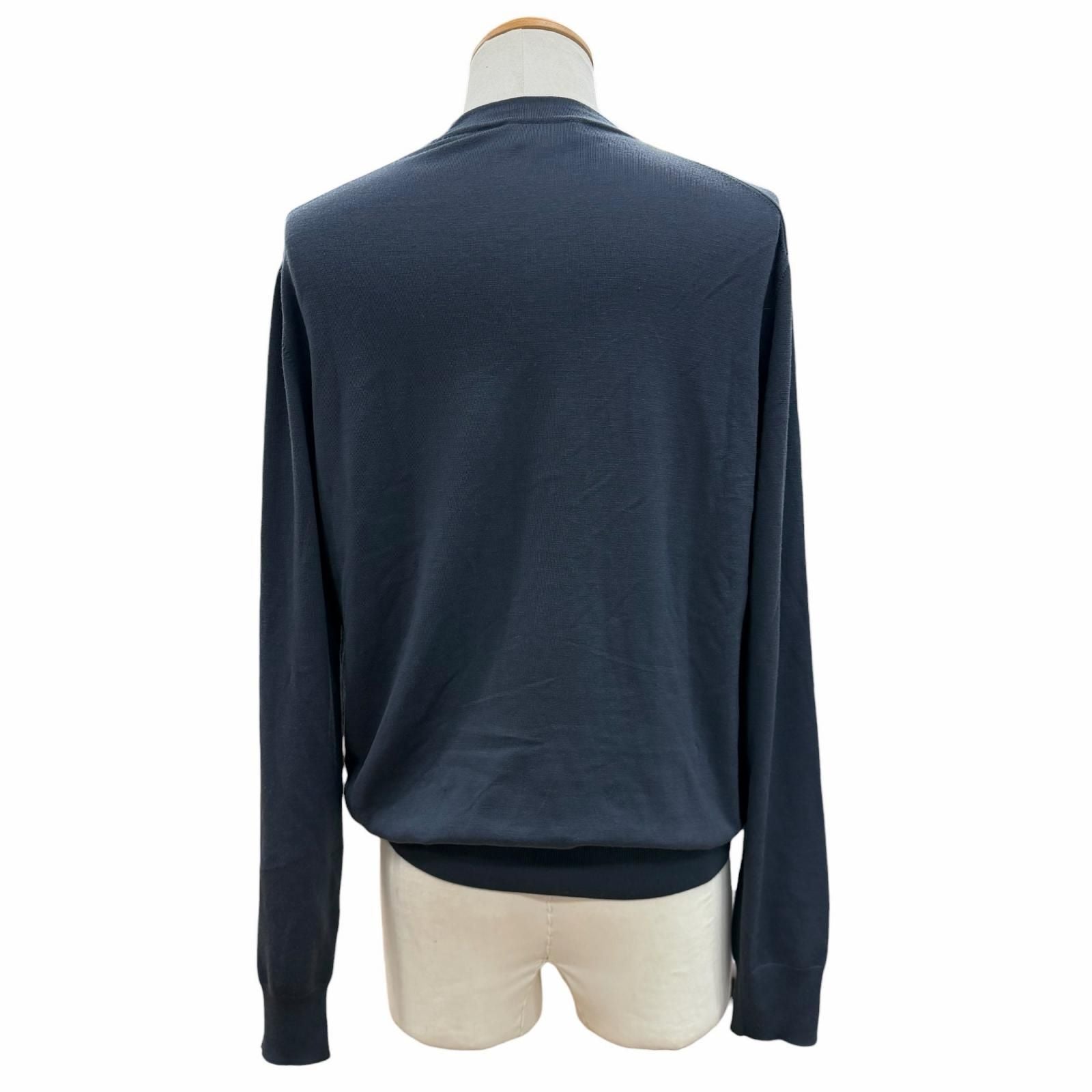 Hermes Wool Neck Shell Button High Gee Knit Cardigan Navy — view 4