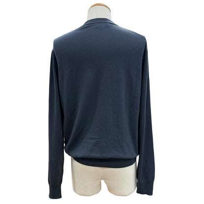 Hermes Wool Neck Shell Button High Gee Knit Cardigan Navy — view 4