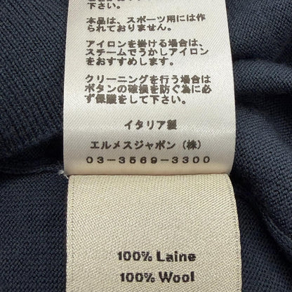 Hermes Wool Neck Shell Button High Gee Knit Cardigan Navy — view 8