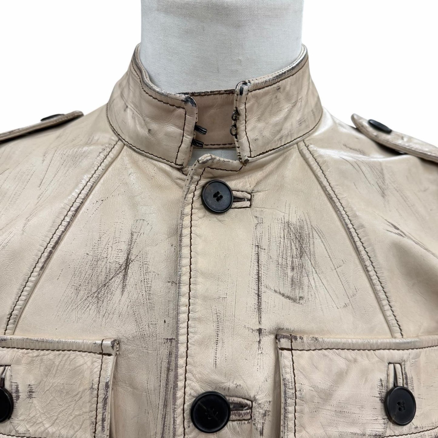 Saint Laurent Yves Cowhide Era Vintage Processed Leather Jacket Beige 46 — view 2
