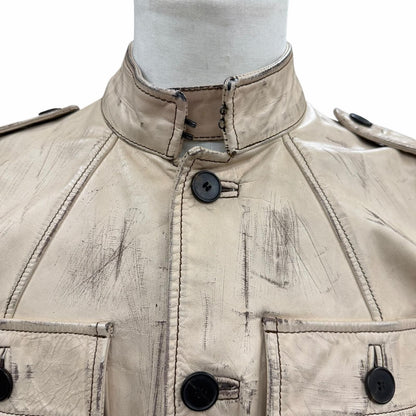 Saint Laurent Yves Cowhide Era Vintage Processed Leather Jacket Beige 46 — view 2