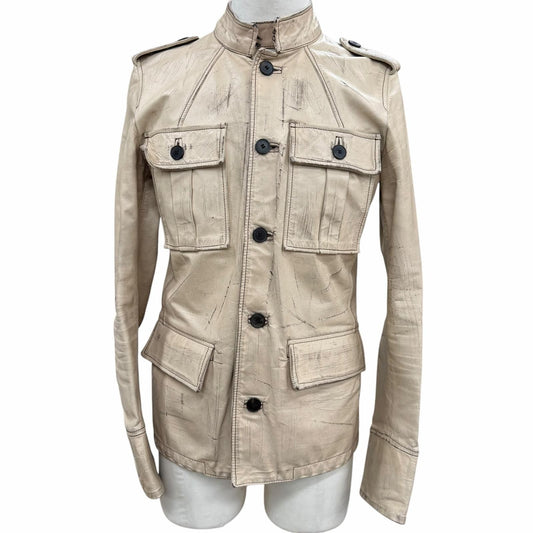 Saint Laurent Yves Cowhide Era Vintage Processed Leather Jacket Beige 46