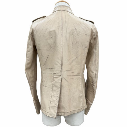 Saint Laurent Yves Cowhide Era Vintage Processed Leather Jacket Beige 46 — view 4