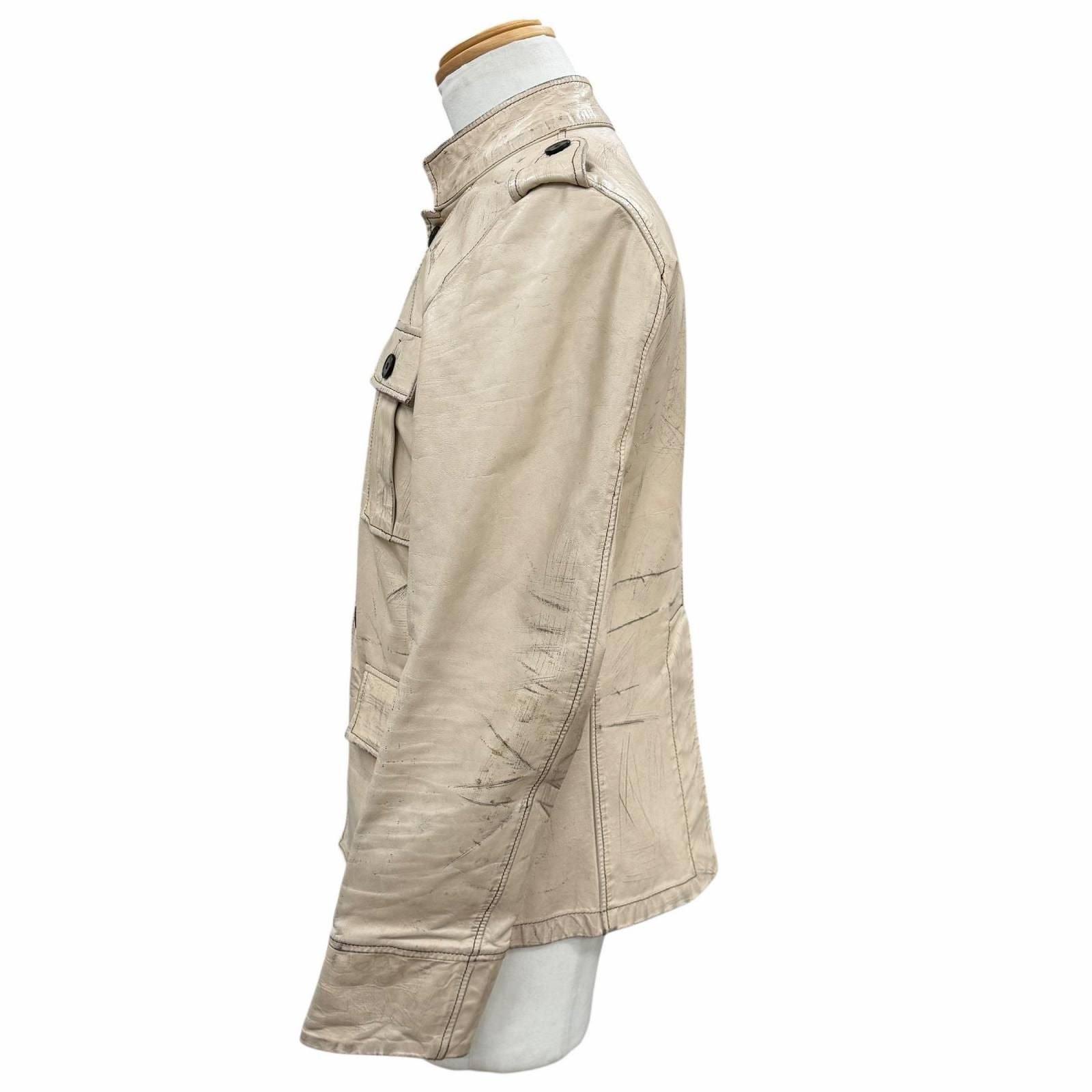Saint Laurent Yves Cowhide Era Vintage Processed Leather Jacket Beige 46 — view 3