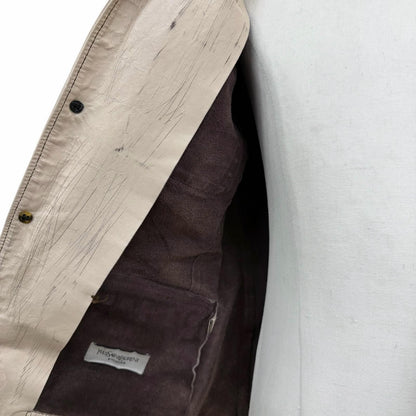 Saint Laurent Yves Cowhide Era Vintage Processed Leather Jacket Beige 46 — view 5