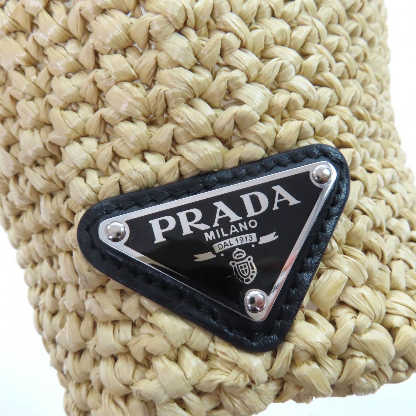 Prada Small Crochet Tote Raffia Handbag Natural — view 9