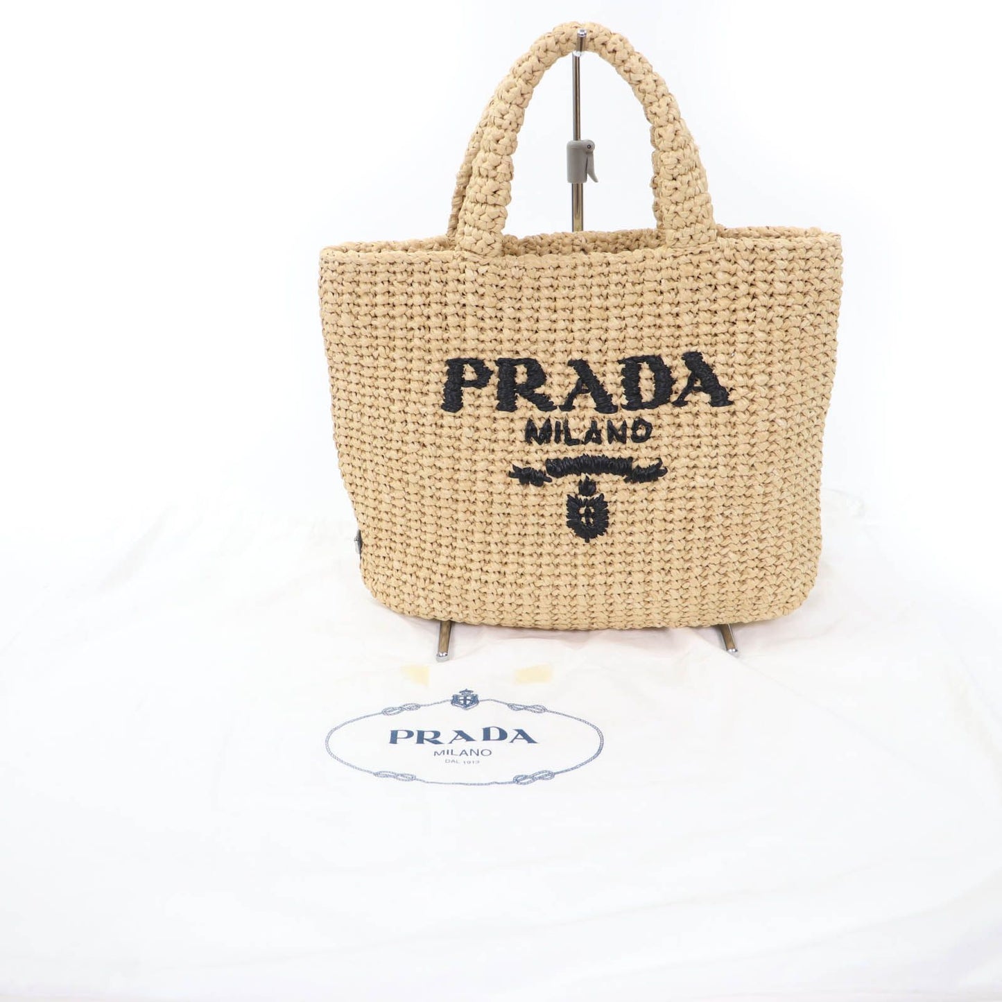 Prada Small Crochet Tote Raffia Handbag Natural — view 2