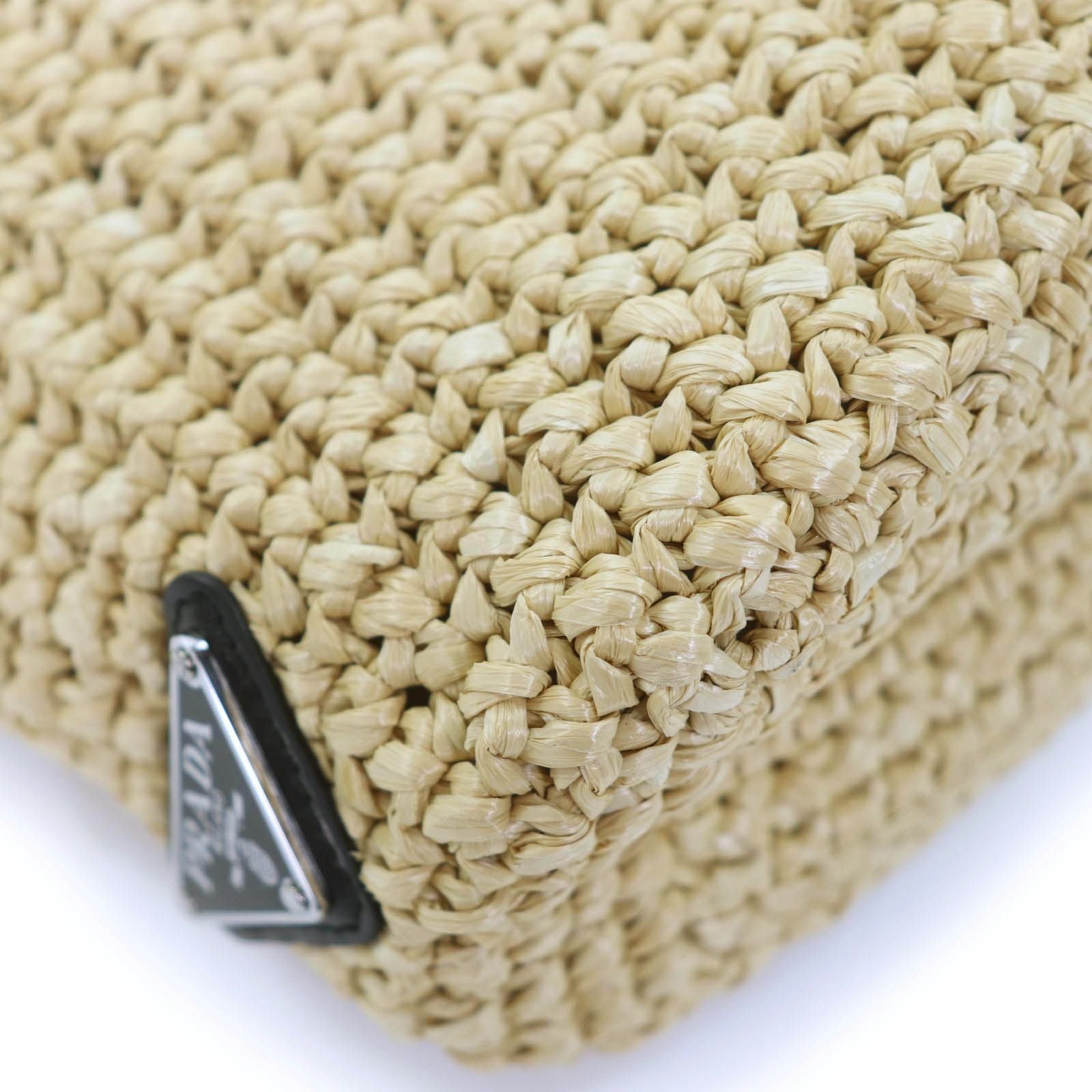 Prada Small Crochet Tote Raffia Handbag Natural — view 7