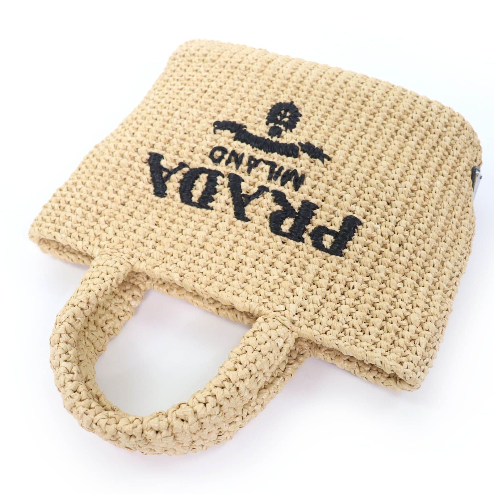 Prada Small Crochet Tote Raffia Handbag Natural — view 5