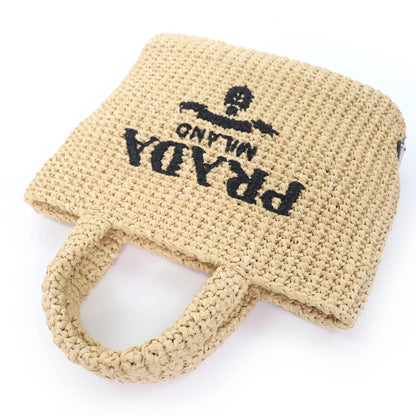 Prada Small Crochet Tote Raffia Handbag Natural — view 5