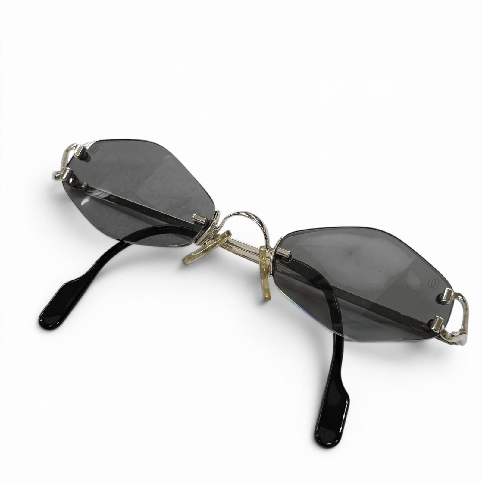 Cartier Rimless Two Point Logo Eyewear Sunglasses Silver Black 20