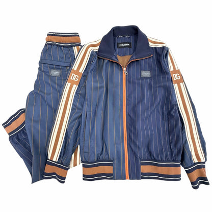 Dolce & Gabbana Black Tag Striped Pattern Leather with Patch Jacket Pants Set