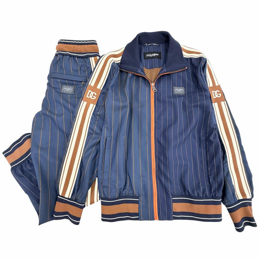 Dolce & Gabbana Black Tag Striped Pattern Leather with Patch Jacket Pants Set