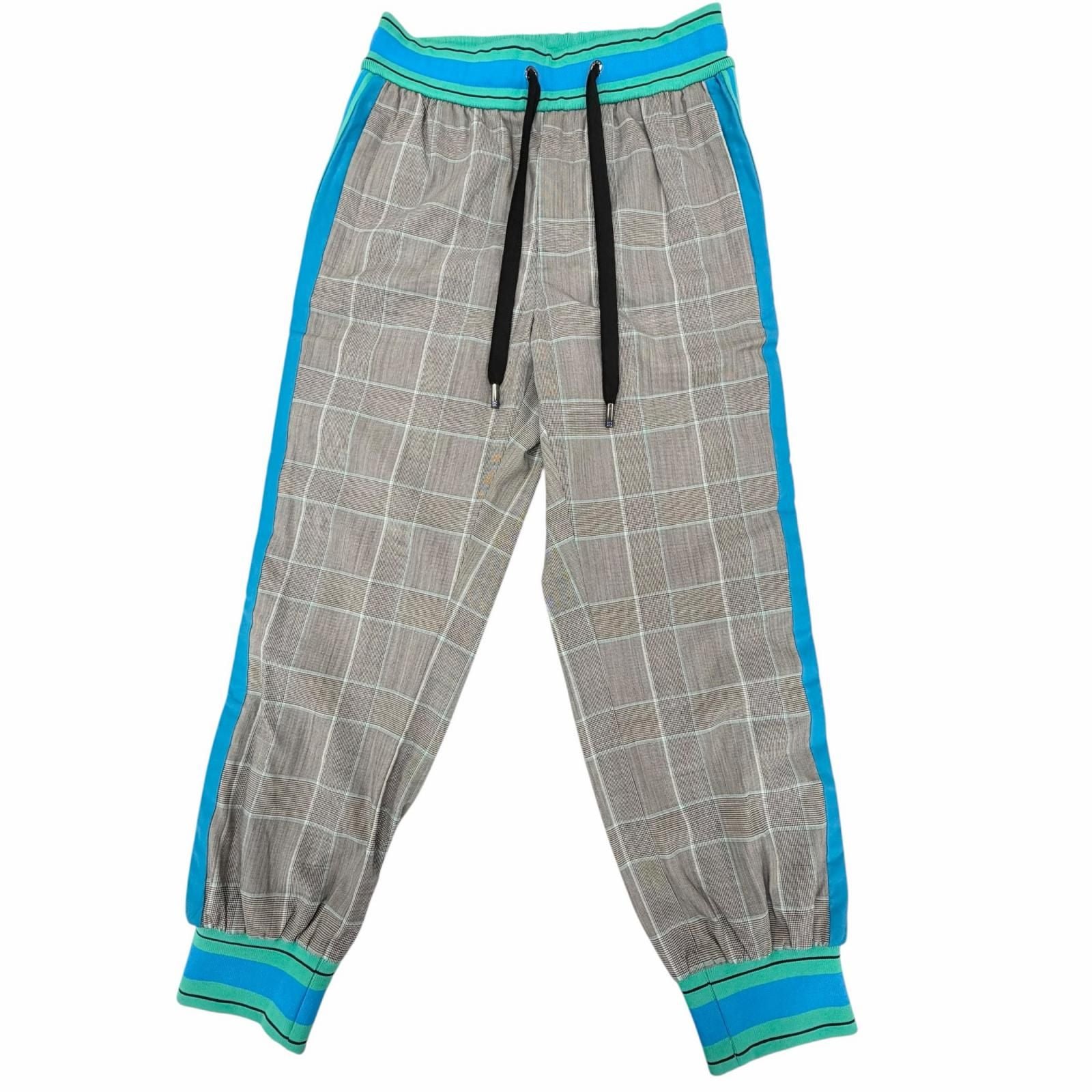 Dolce & Gabbana Black Tag Plaid Leather Patch Jacket Pants Set Gray Blue 46 — view 7