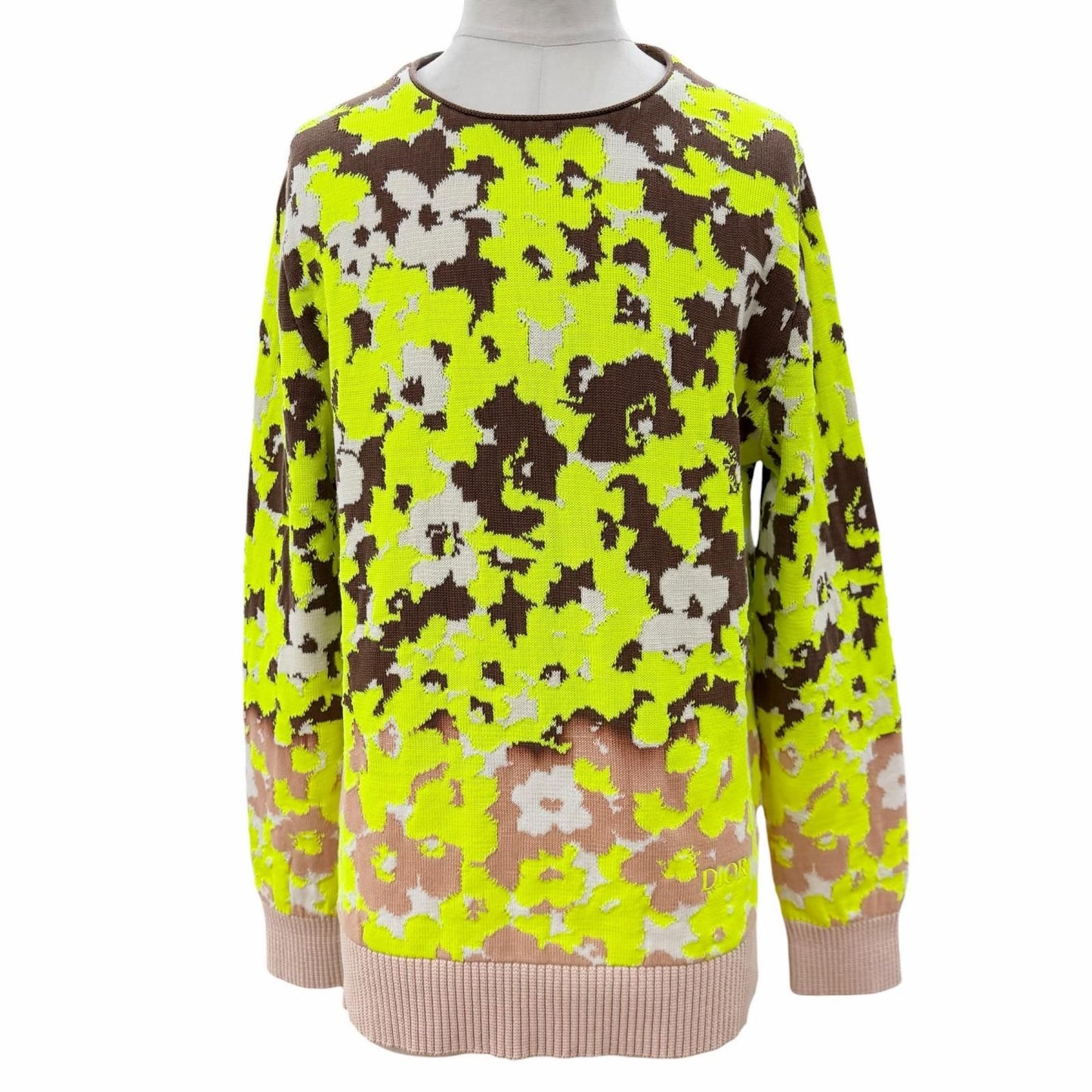 Dior Homme Logo Embroidery Technical Cotton Jacquard Knit Sweater Yellow Brown