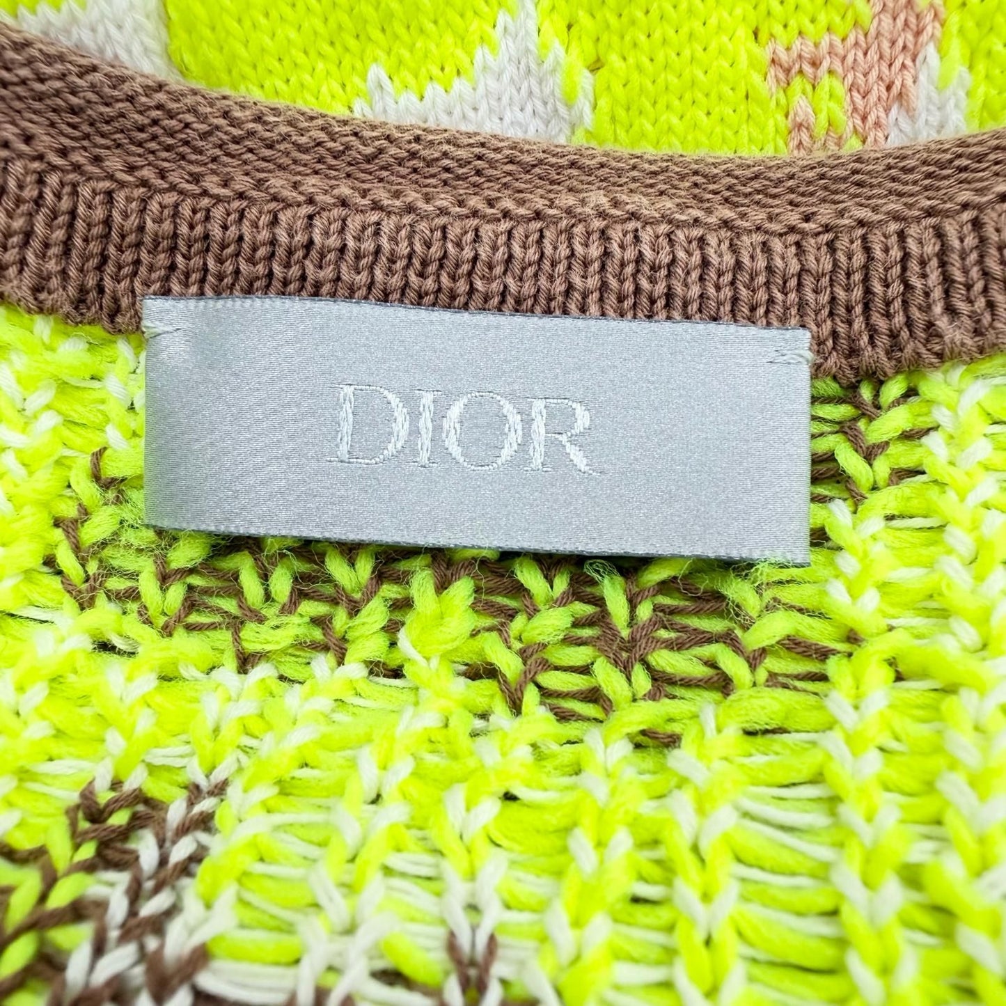 Dior Homme Logo Embroidery Technical Cotton Jacquard Knit Sweater Yellow Brown — view 6