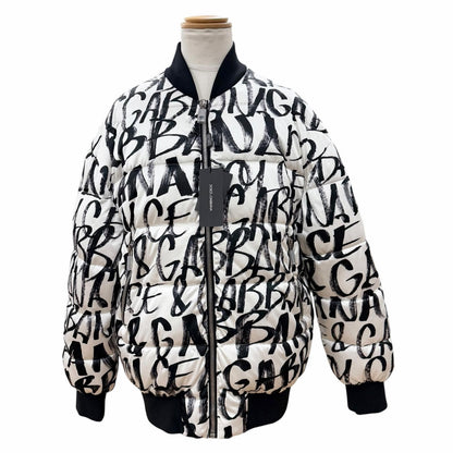 Dolce & Gabbana Black Tag Graffiti Zip Up Padded Bomber Jacket White
