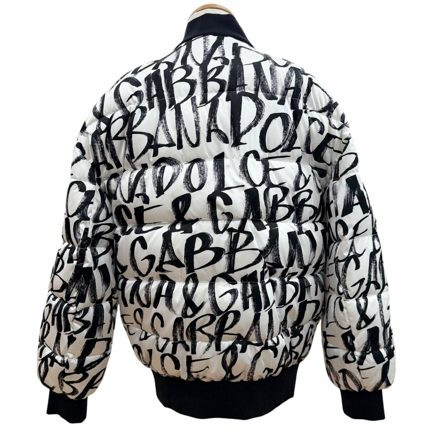 Dolce & Gabbana Black Tag Graffiti Zip Up Padded Bomber Jacket White — view 4