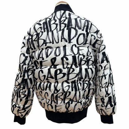 Dolce & Gabbana Black Tag Graffiti Zip Up Padded Bomber Jacket White — view 4
