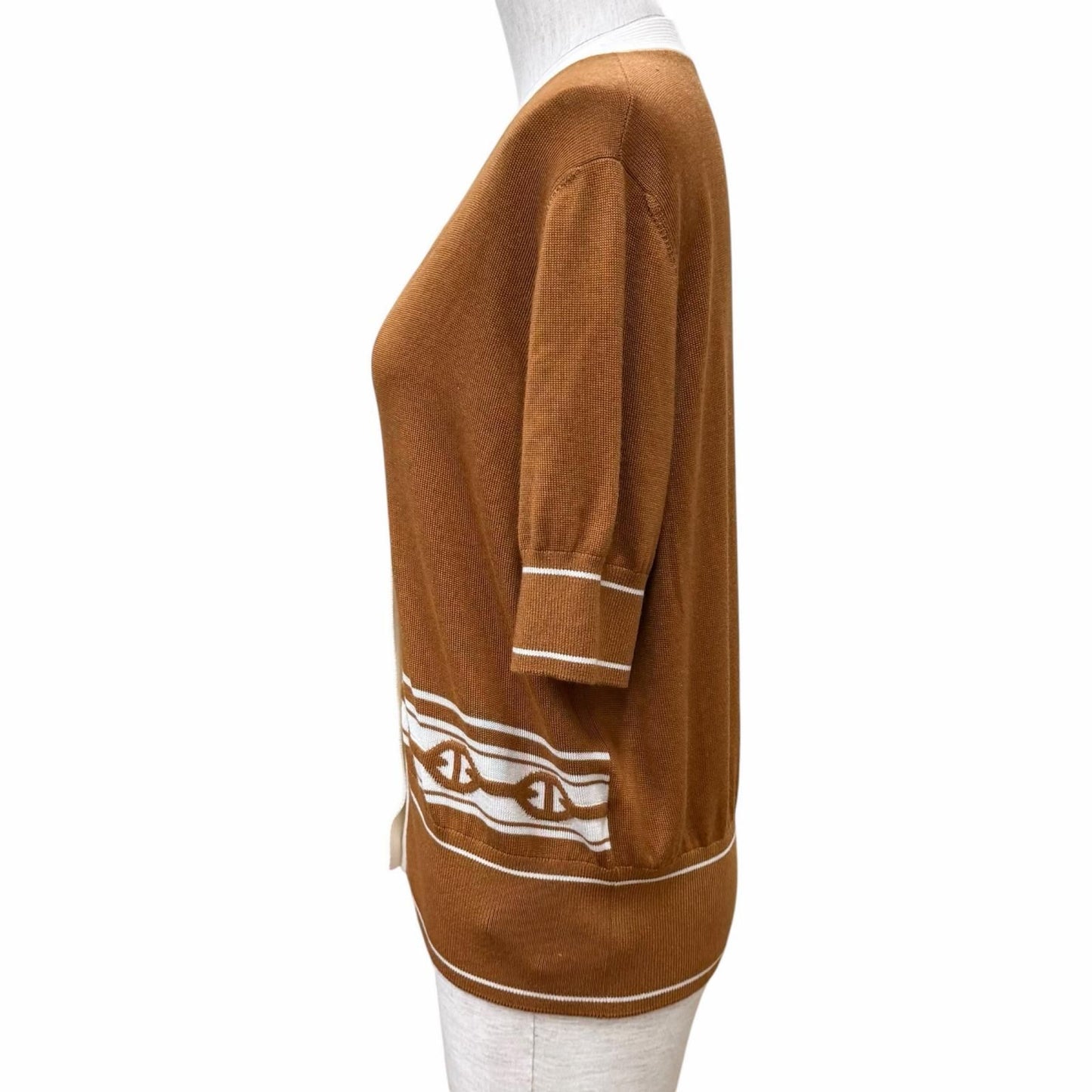 Hermes Knit Cardigan Chene D'ancre Cashmere Silk Blend Silver Neck Short Sleeve — view 2