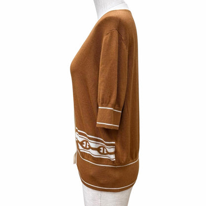 Hermes Knit Cardigan Chene D'ancre Cashmere Silk Blend Silver Neck Short Sleeve — view 2