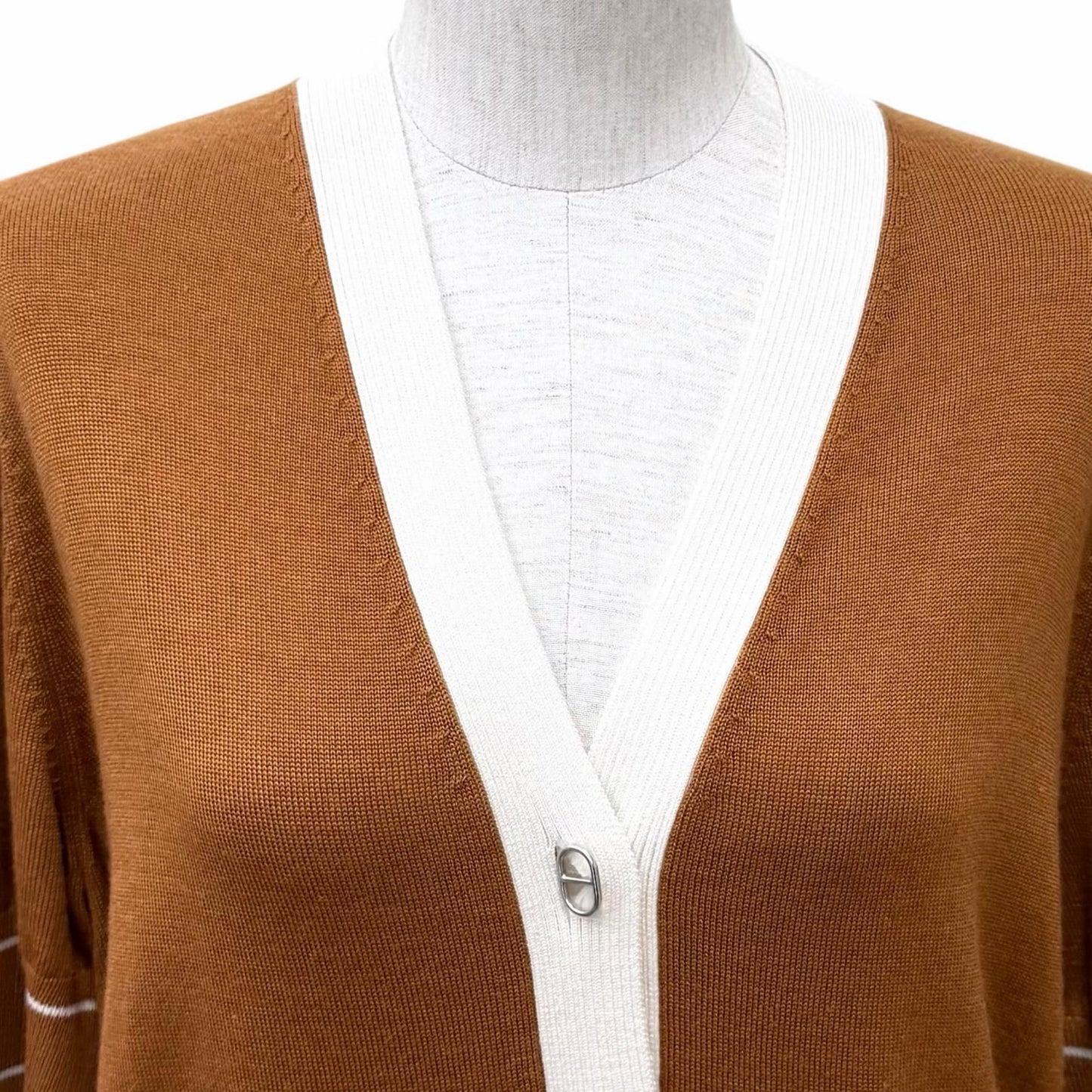 Hermes Knit Cardigan Chene D'ancre Cashmere Silk Blend Silver Neck Short Sleeve — view 4