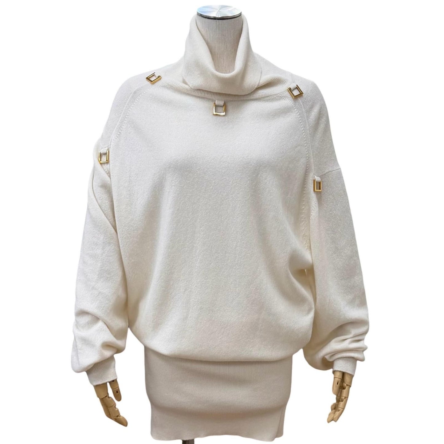 Louis Vuitton Logo Turtleneck Cashmere Dress Off White